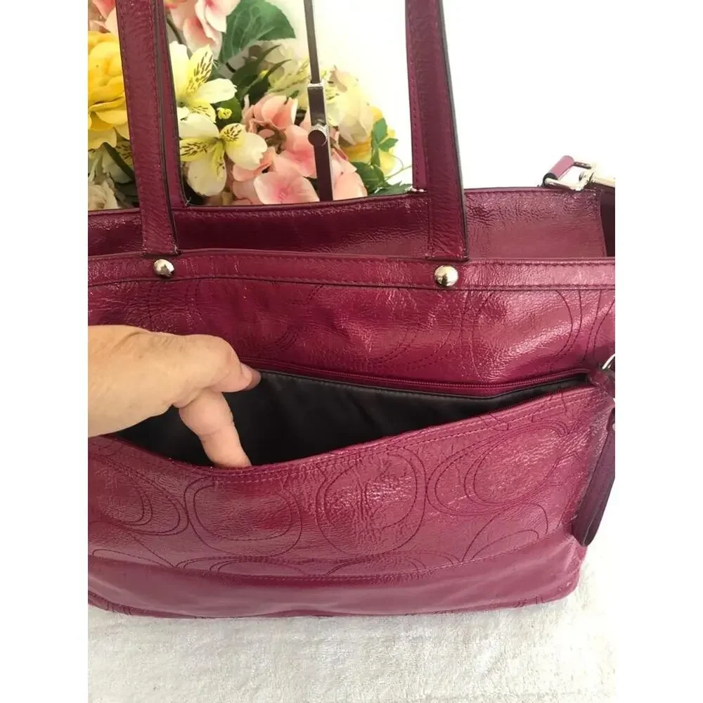Coach F17940 Signature Fuchsia Baby Diaper Bag Tote Patent Leather (190